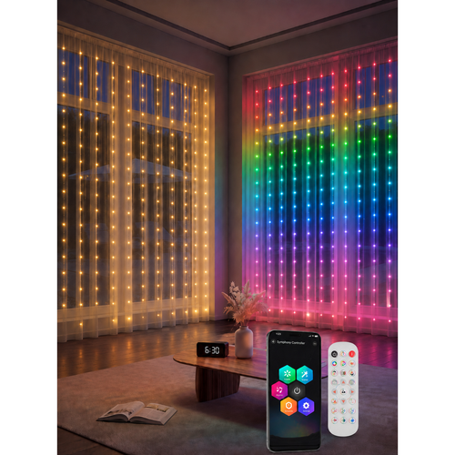 스마트 LED 커튼조명, RGB+IC 컬러 변환 벽등, 3m*3m400LED, 실내 인테리어무드등 DIY연출 가능, APP 원격제어, 침실, 거실, 창문장식, 파티, 결혼식용, 1개, 3M*3M