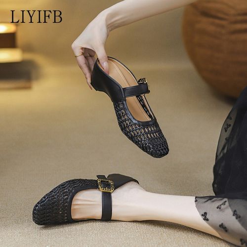 LIYIFB 양가죽 짜임 메리제인 뮬슬리퍼 5cm 여름 키높이 블로퍼