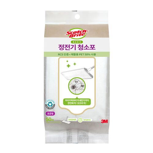 3M 스카치브라이트 정전기 청소포 표준형 30매 건식 정전기 일회용 막대 걸레 거실 바닥 청소