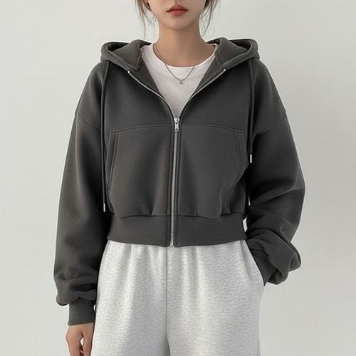 여자다색 웜핏 기모안감 숏기장 이지 후드지퍼 여자후드집업 여성후드집업 패션후드집업
