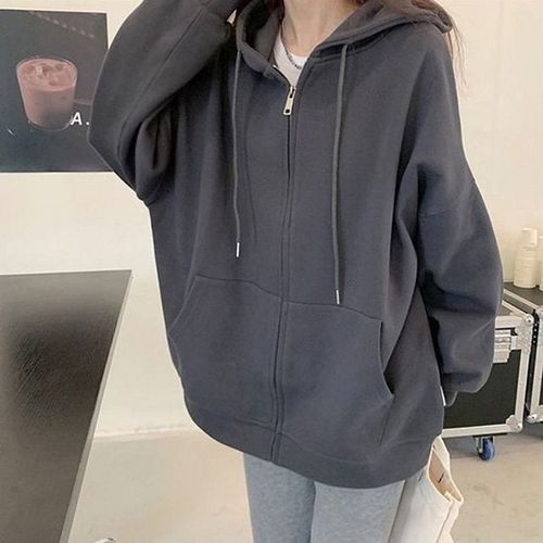 걸스 2 tone 일상루즈핏 유니크 무문양 후드지퍼 여성점퍼 여성자켓 캐주얼자켓 후드집업