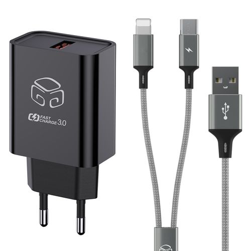디지지 18W USB 고속충전기 + 2 in 1 C타입 8핀 2라인 고속충전 멀티케이블 170cm 세트