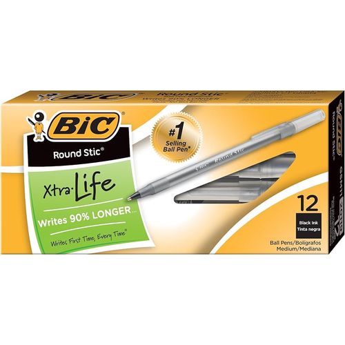 BIC 빅 라운드 스틱 엑스트라 라이프 볼펜 1.0mm 블랙 12입