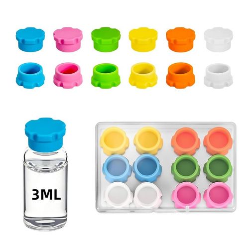 12Pcs 3ml 유리 바이알 보호 캡 누수 방지 및 방진 재사용 가능한 실리콘 커버 쉽게 청소할 수 있는 플립 오프 간편한 정리를 위한 6가지 색상의 펩타이드