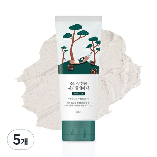 라운드랩 포 맨 소나무 진정 시카 클레이 팩 100ml, 5개, 1개입