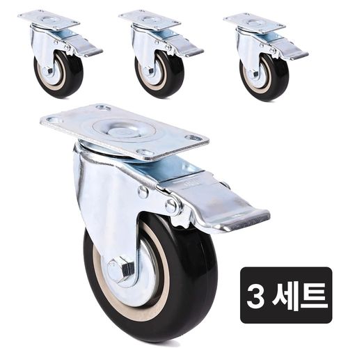 코랙코리아 고탄성 우레탄 산업용 경량 우레탄 저소음 가구용 산업용 교체용 캐스터 바퀴, 12개, 4 인치 플레이트 풋브레이크 우레탄(블랙)