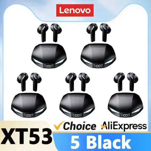오리지널 레노버 XT53 블루투스 V5.4 이어폰 LED 전원 디스플레이 게이밍 헤드폰 방수 땀 방지 업그레이드