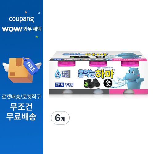 물먹는하마 숯 습기제거제 본품, 280g, 6개