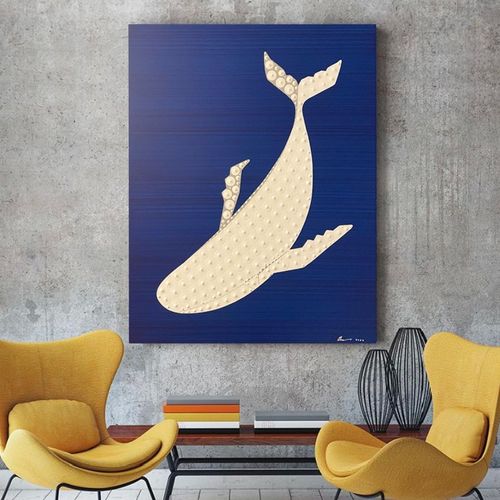 유화 작품 수작업 - 흰고래 고래 - 행운의 상징 유화 풍수그림 현관 거실 인테리어 개업 집들이 캔버스 그림 액자 선물 - 아트버프, blue white
