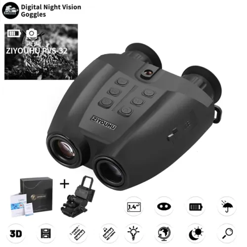 호환 HD 1080P 야간 투시경(8X 줌 비디오 카메라 포함) 전술 헬멧 마운트 NVG 헤드 적외선 사냥용 쌍안경
