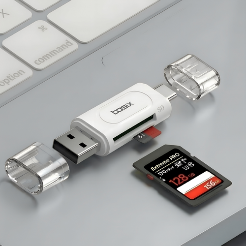 베이식스 SD카드리더기 USB C+A타입 멀티리더 아이폰 갤럭시 노트북 OTG 지원, 1개, 화이트, sd카드리더기