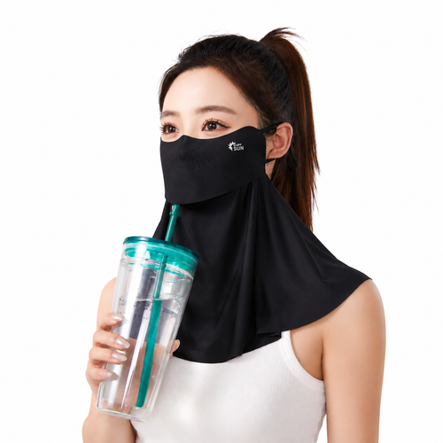 자외선 차단 아이스 실크 페이스 커버 통기성 음료 섭취 가능 마스크, 1개, 블랙