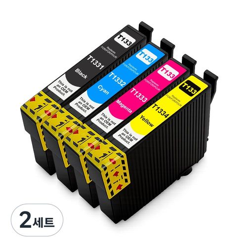 엡손 T133 호환잉크 T12 T122 TX120 TX130 T133170, 검정+파랑+빨강+노랑, 2세트