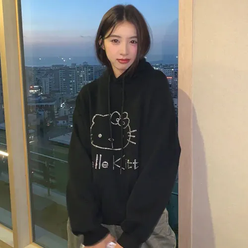 Sanrioed Hello Kittys 여성용 후드 맨투맨, Y2K 하라주쿠 커플, 레이지 상의, 느슨한 풀오버 트렌드 후디, 가을 겨울