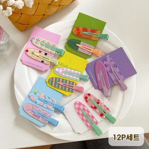 자국없는 앞머리 집게핀 과일 헤어클립 12P 세트