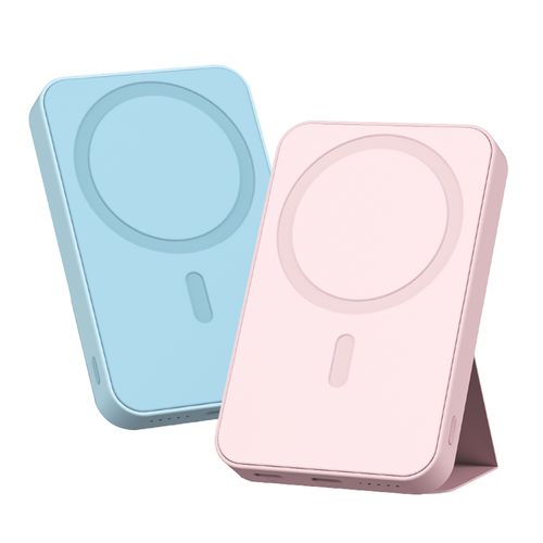 로랜텍 파스텔 스탠드 고속 무선충전 맥세이프 보조배터리 5000mAh + 2배 자력 투명 맥세이프 케이스 세트