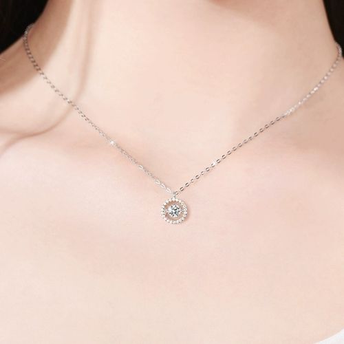 섬세하게 흔들리는 센터 스톤, 우아한 서클 디자인의 모이사나이트 목걸이 1캐럿 S925 실버 14K/18K 골드 도금 GRA 인증