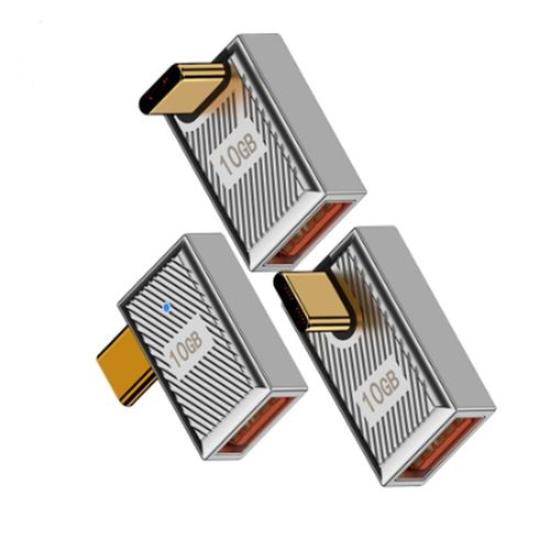 A to C ㄱ자꺾임변환젠더 암수 케이블연결USB 10Gbps 120W 3개입