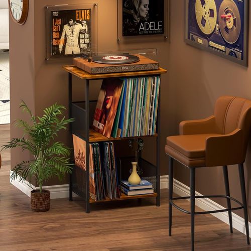 빈티지 LP수납장 레코드 수납 선반 레코드 보관함 CD숍 스튜디오 앨범 수납 정리함 레코드 수납장 레코드 테이블, 2단, 빈티지 갈색