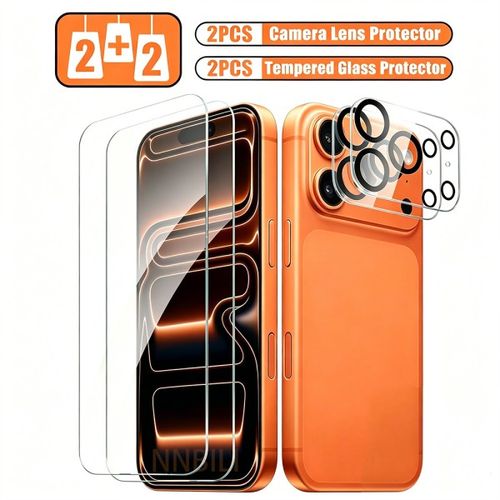 NNBILI 4-In-1 휴대폰 화면 보호기, iPhone 17 Pro Max용, 강화 유리 2개, 카메라 렌즈 포함