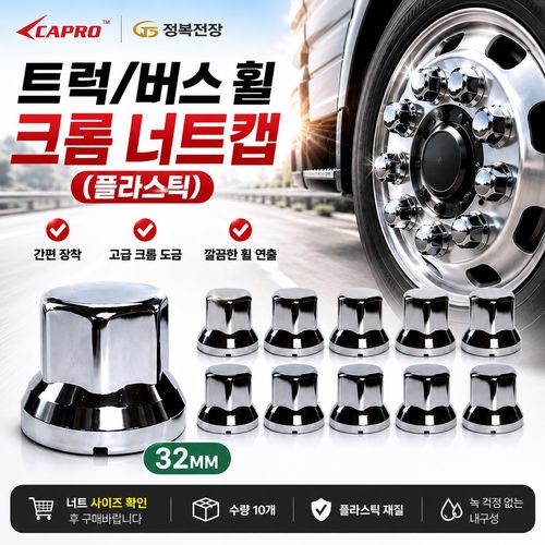 대성부품 크롬 플라스틱 너트캡 10개세트 30mm 32mm 33mm 휠너트캡 휠볼트캡 대형트럭 화물차 버스 8홀 10홀 메가 트라고 엑시언트 유니버스 그랜버드 노브스 프리마 파비스