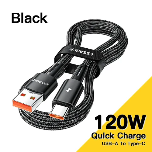 Essager PD120W 고속 충전 유형-C 케이블 Redmi K50 용 Xiaomi 12Pro 6A 용 빠른 충전 USB 케이블 Note 11Pro Black Shark