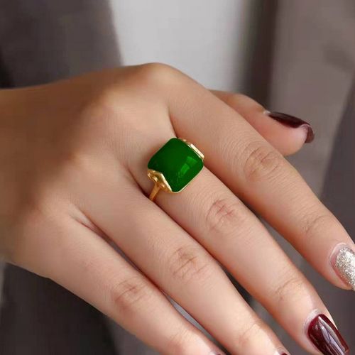 청옥 우아한 자연주의 구름 옥 반지 레트로 오픈