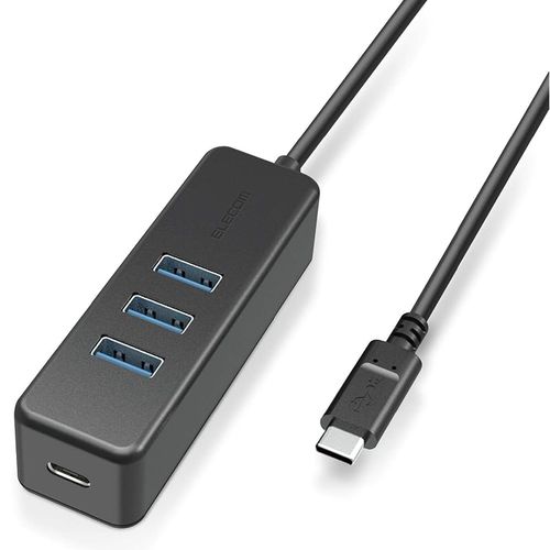 ELECOM USB 허브 Type-C USB-A 3.0×3포트 USB PD 60W 대응 Type-C×1포트 케이블 30cm 마그넷 첨부 블랙 U3HC-T431P5BK