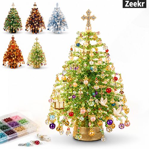 Zeekr 비즈 크리스마스 트리 만들기 DIY 키트 성인용 크리스탈 구슬 공예 미니 탁상용 테이블 성탄절 인테리어 장식 5종