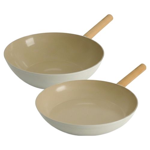 로얄스타 인덕션 겸용 KU 세라믹 코팅 후라이팬 세트 2개, 화이트, 1세트, 후라이팬 28cm + 웍팬 28cm