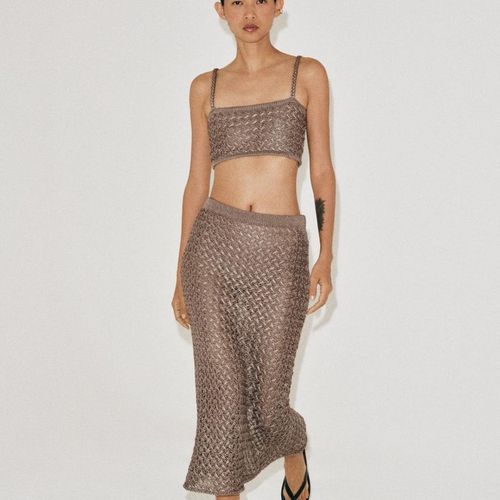 ZARA 꼬임 디테일 니트 미디 스커트 - 브라운-밍크 9874/014/472