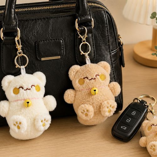 로비루 고양이 인형 키링 봉제 캐릭터 귀여운 방울 열쇠 장식 가방 꾸미기, 1개, 브라운