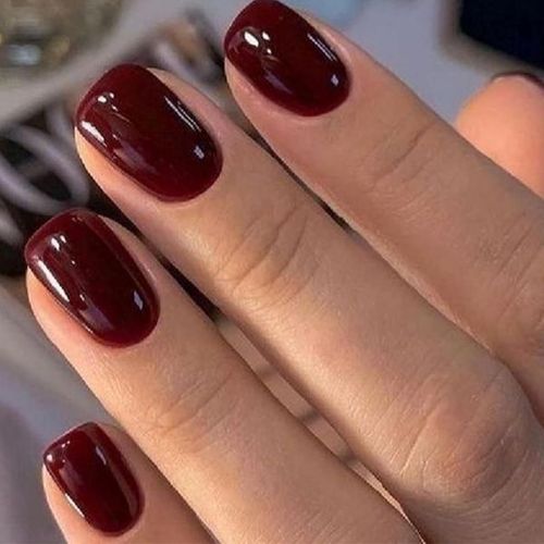 Modelones 버건디 프레스 온 네일 쇼트 스퀘어, 다크 레드 폴 페이크