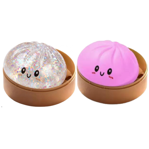 말랑콩떡 귀여운 만두 대왕말랑이 130g 2종세트 스트레스볼, 2개, 반짝이 투명 + 일반 핑크