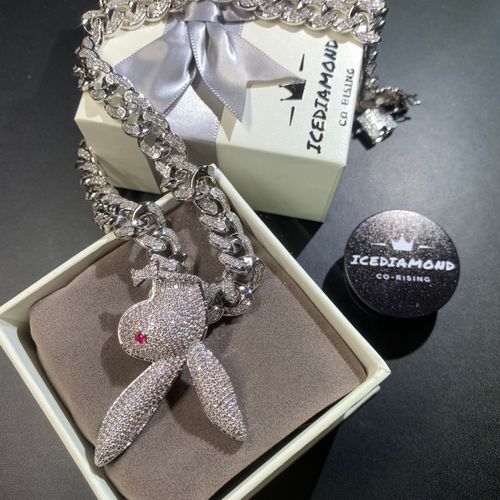 ICEDIAMOND 토끼 펜던트 목걸이 풀 큐빅 지르코니아 아이스드아웃 14K 골드 도금 마이애미 쿠반 체인 힙합 주얼리 남녀공용