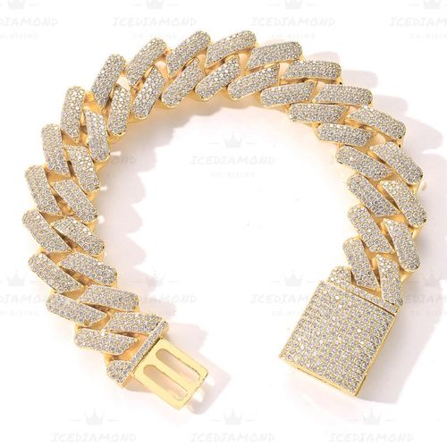ICEDIAMOND 남성용 20mm 마이애미 쿠바 체인 링크 브레이슬릿, 14K 도금, iced out CZ 원석, 힙합 스트리트 스타일 주얼리