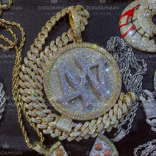 ICEDIAMOND 14K 힙합 점보 44 스피너 라운드 회전 메달 펜던트 고급 마이애미 쿠바 링크 체인, 골드 도금 아이스 아웃 슈퍼 스파클링 CZ 다이아몬드 목걸이 남성용