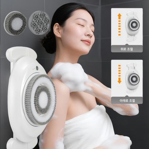 Mochae 자동 때밀이기 충전식 때밀이 벽걸이 브러쉬 4단 조절 방수 탈부착 샤워 마사지 브러쉬, 화이트, CBJ-717