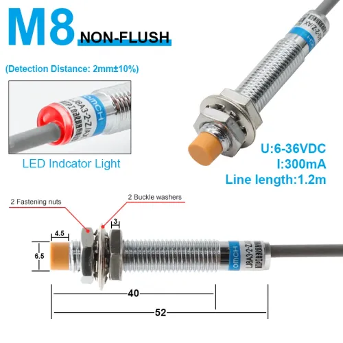 OMCH M8 M12 M30 유도 형 근접 스위치 센서 감지 거리 1/2 2/4 5/8 8/10mm NPN PNP NO NC DC 3 선 6-36V
