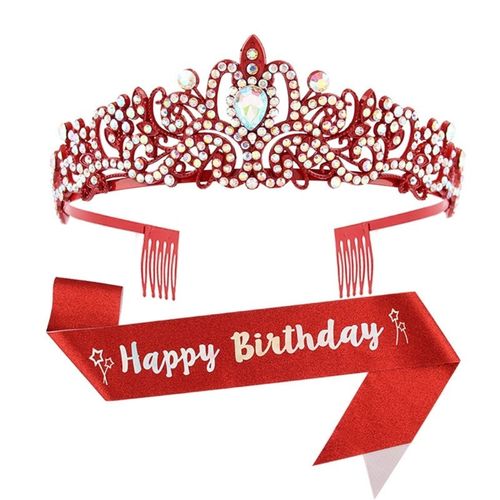 우아한 크리스털 라인스톤 헤드밴드 티아라 2개 세트, 사시 포함, 생일 파티 및 기념일에 어울리는 헤어 액세서리