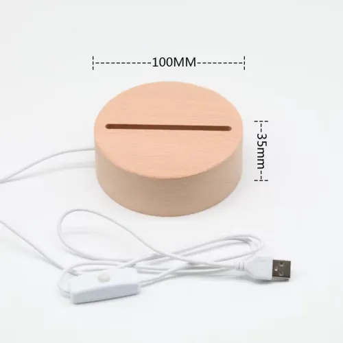 USB 전원 5MM 나무 LED 베이스, 3D 아크릴 플렉시글라스 야간 조명 DIY 무드등용 따뜻한 백색/차가운 RGB