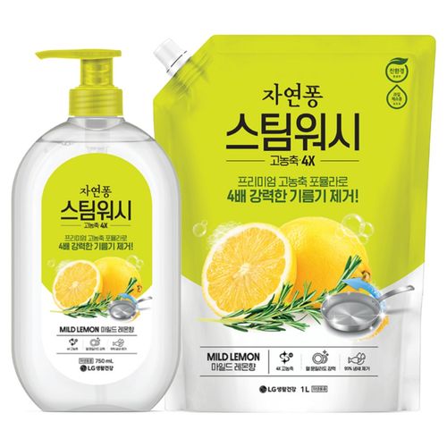 자연퐁 스팀워시 레몬향 용기 750ml + 리필 1L, 1개