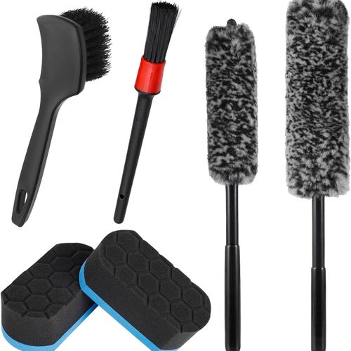 PKOLSFE 6 PCS 자동차 휠 클리닝 프로 키트 다목적 타이어 디테일링 브러시와 도포 패드 스크래치 없는 부드러운 브러시 차량 클리닝용 드레싱