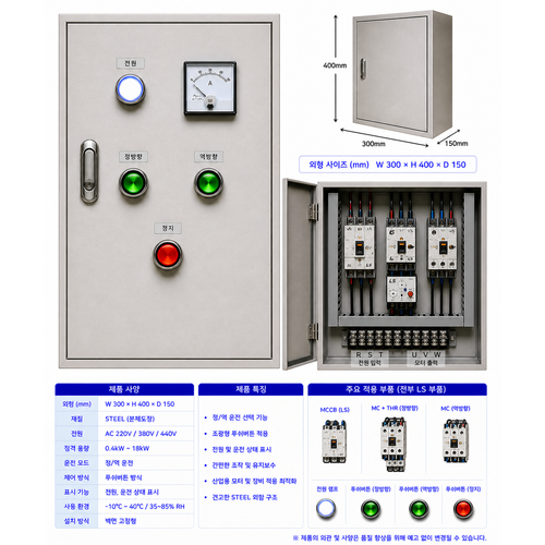 3상 모터 정역기동 제어함 7.5kW 전류계 포함 380V 산업용 모터 제어, 1개