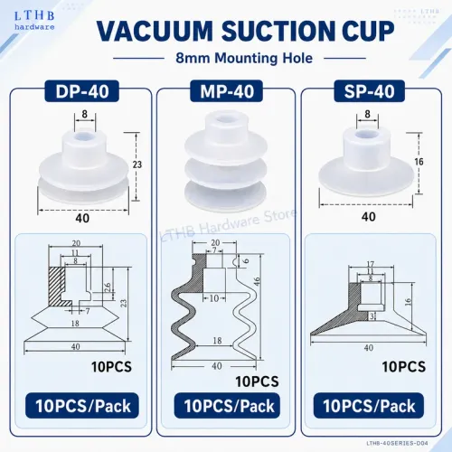 10PCS 흰색 실리콘 진공 강력흡입 컵 8mm 장착 구멍 SP 벨로우즈 패드 산업 자동화 로봇 그리퍼용