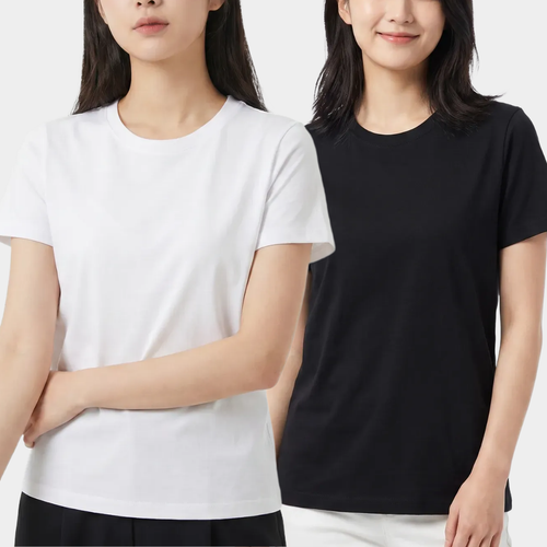 아이니 여성 데일리 기본 라운드 스판 반팔 티셔츠 1+1