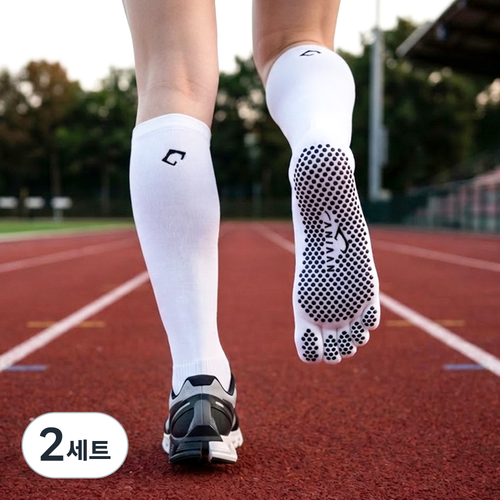 카니언 카프슬리브 안티슬립 크루 토삭스 스포츠 발가락 양말, 2세트, 화이트