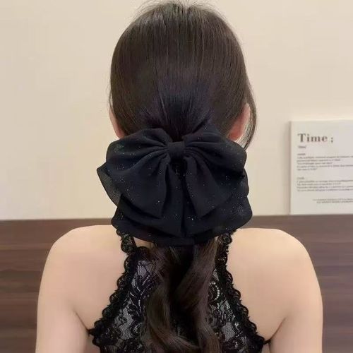 블링모어 빅리본 쉬폰 반묶음 포니테일 자동핀 여성 헤어핀