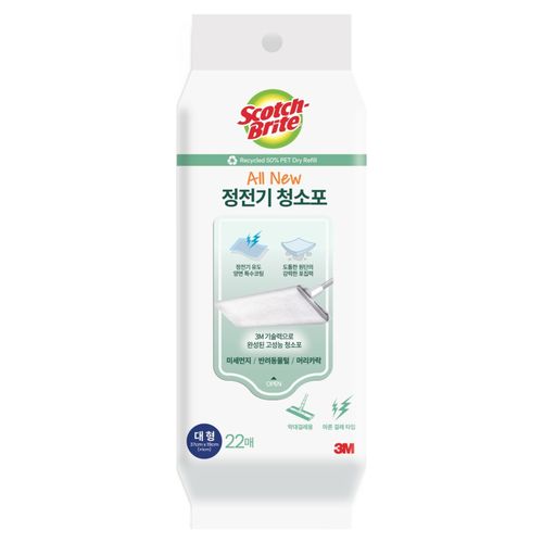 스카치브라이트 올뉴 재활용 PET 50 사용 정전기 청소포 대형 22p, 1개, 37 x 19 cm
