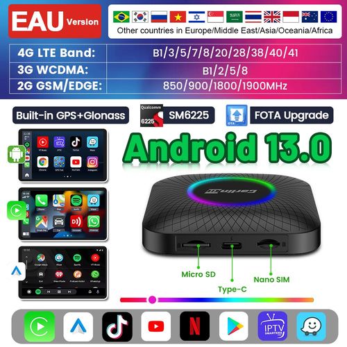 Carlinkit CarPlay Ai TV Box Plus Android13 64G 128G QCM 4/8 코어 무선 Android Auto YouTube Netflix 4G Lt
